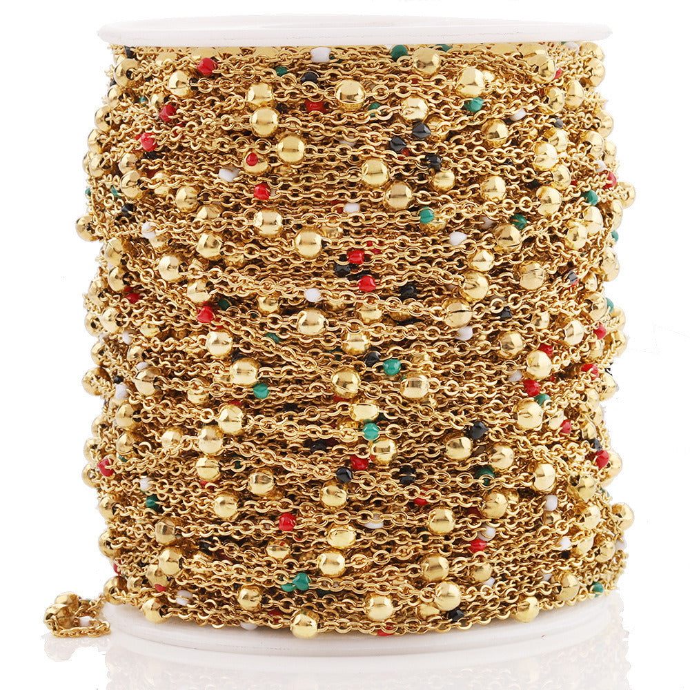 C1453 Enamel Beads handmade chain-Vacuum Plating Waterproof Stainless steel chain