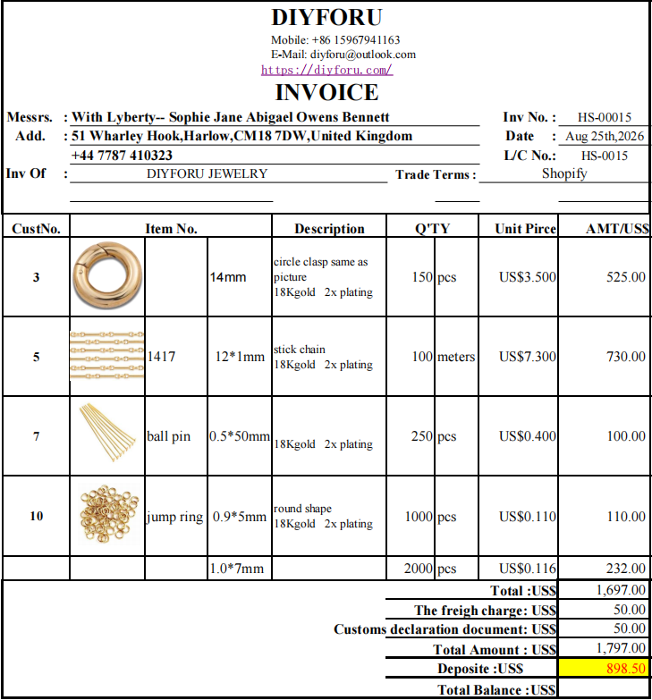 Wholesale order --With Lyberty payment Aug 25th 2026