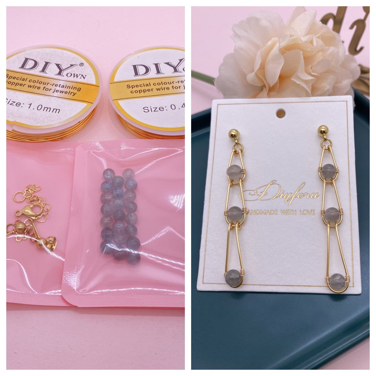 K379 Labradorite Chain bracelet and earring Diy Kit