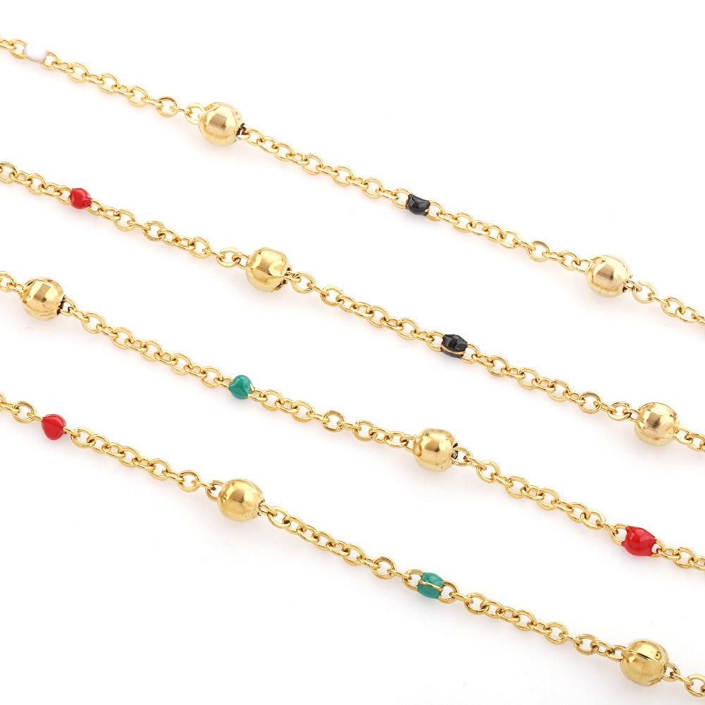 C1453 Enamel Beads handmade chain-Vacuum Plating Waterproof Stainless steel chain