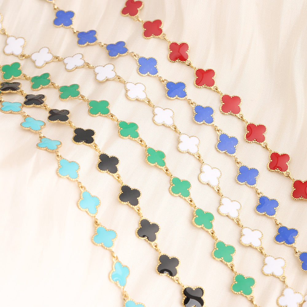 C1664 8mm Enamel Clover Stainless Steel Chain