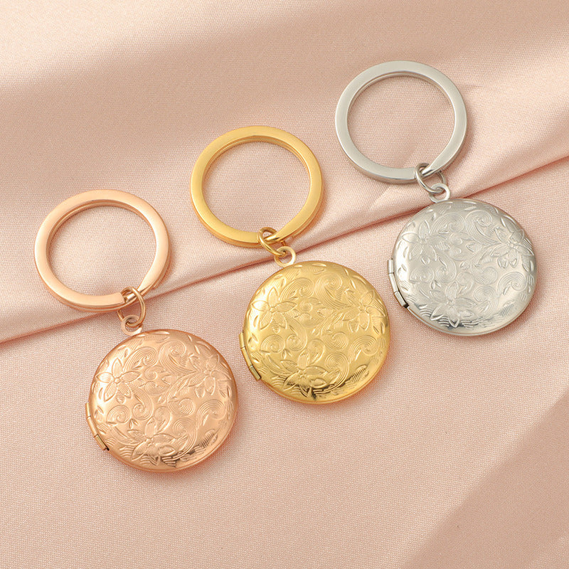 Floral round pattern key ring