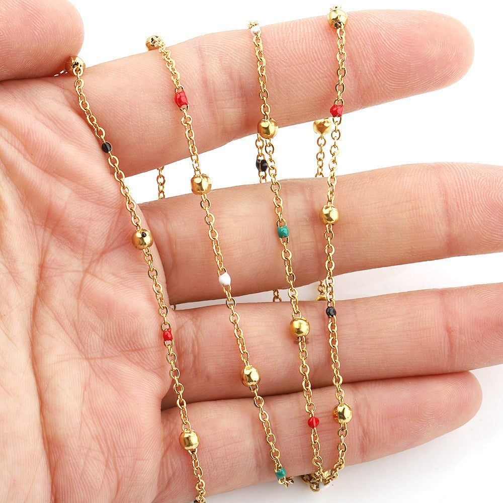 C1453 Enamel Beads handmade chain-Vacuum Plating Waterproof Stainless steel chain