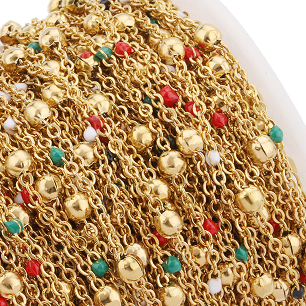 C1453 Enamel Beads handmade chain-Vacuum Plating Waterproof Stainless steel chain