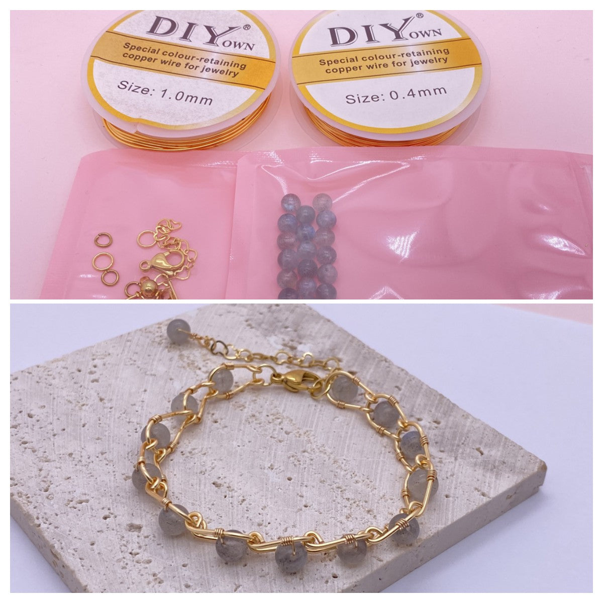 K379 Labradorite Chain bracelet and earring Diy Kit
