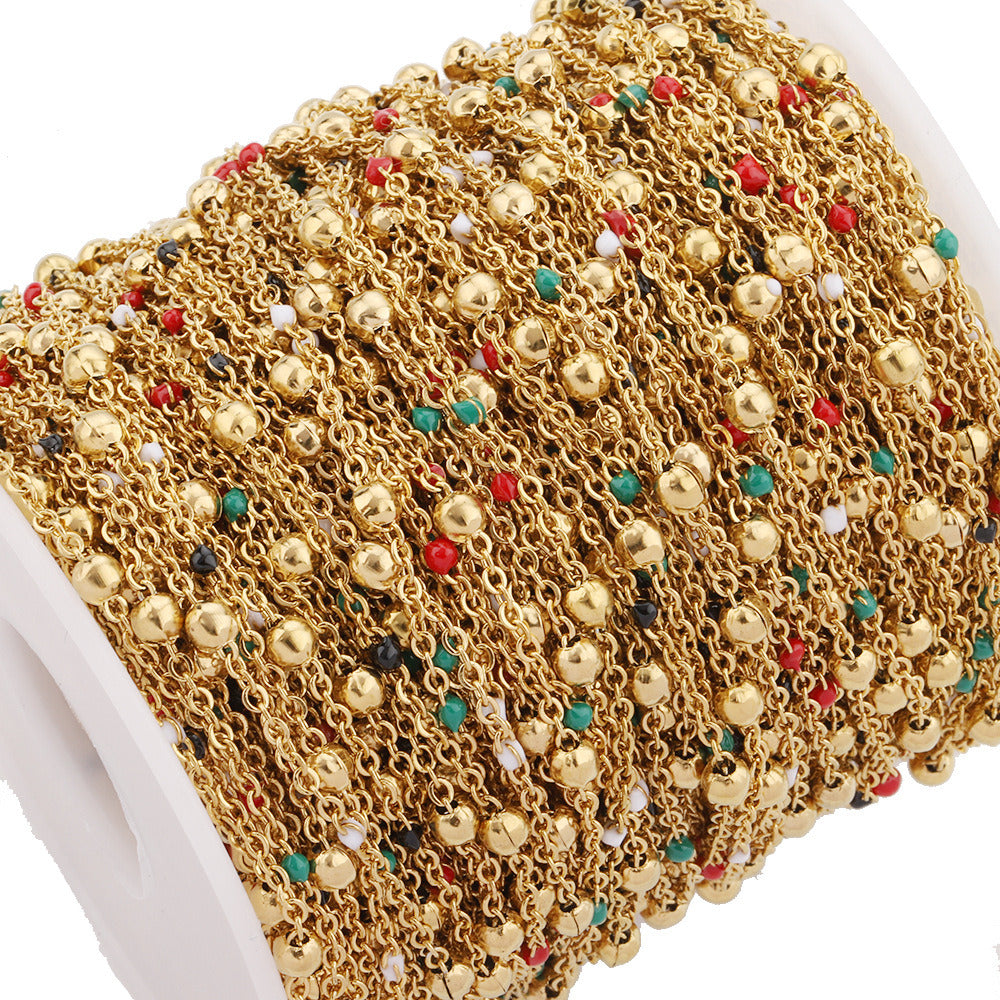 C1453 Enamel Beads handmade chain-Vacuum Plating Waterproof Stainless steel chain