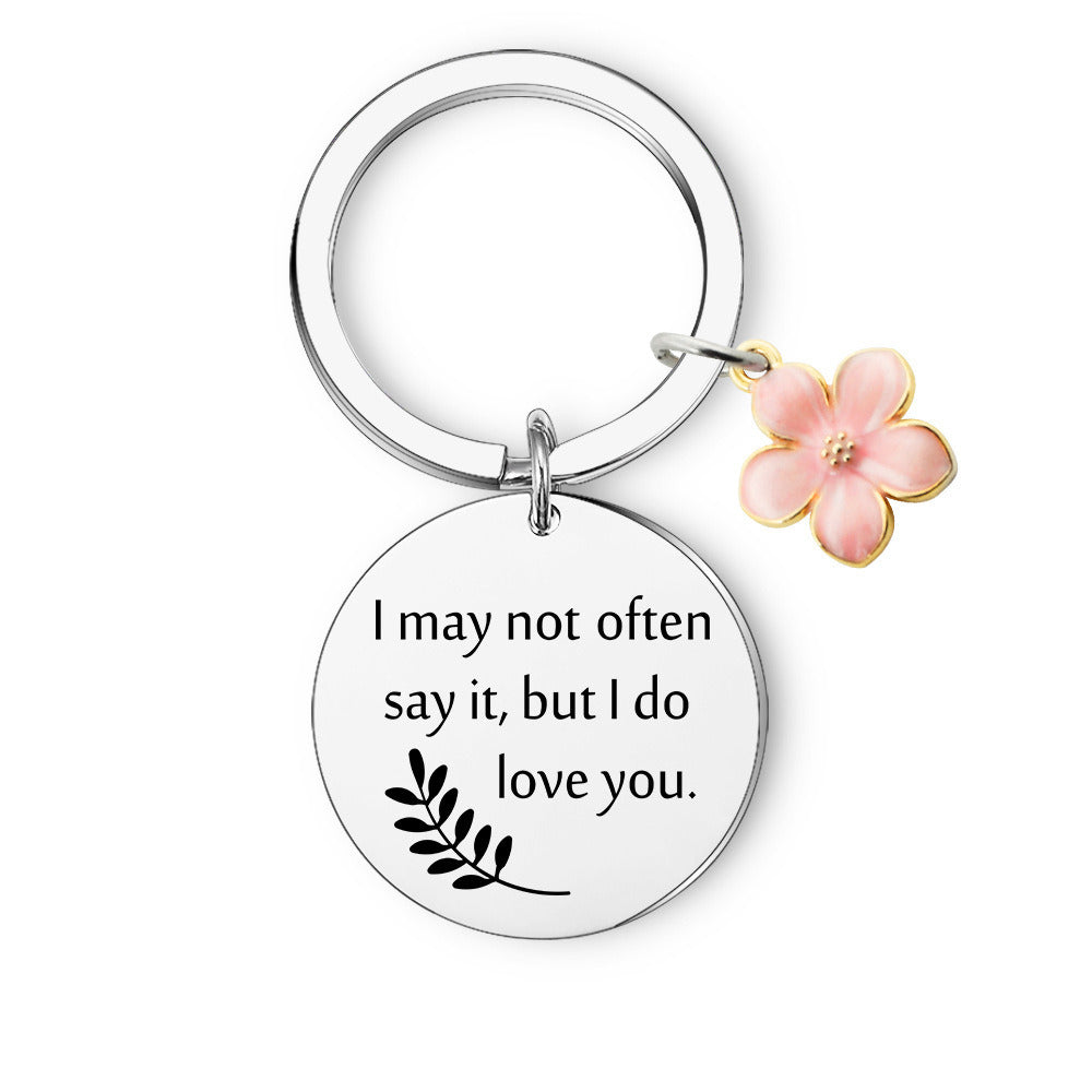 Pink Flower Words Keychain Stainless Steel Keychain Mom and Daugther