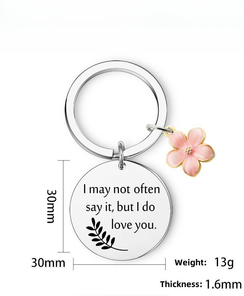 Pink Flower Words Keychain Stainless Steel Keychain Mom and Daugther