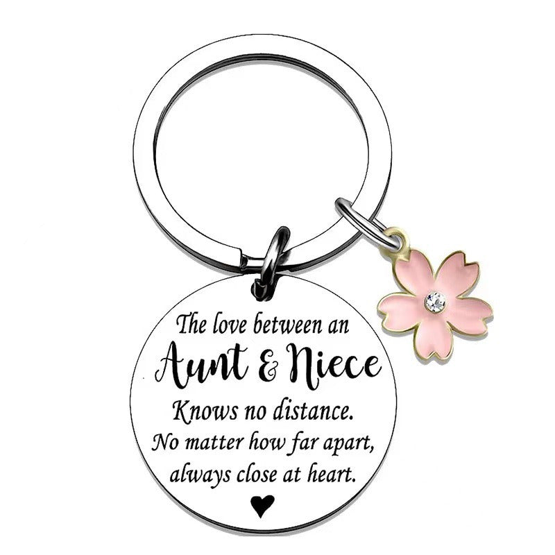 Pink Flower Words Keychain Stainless Steel Keychain Mom and Daugther