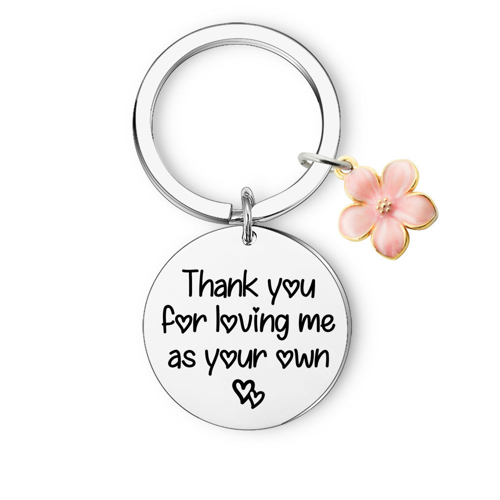 Pink Flower Words Keychain Stainless Steel Keychain Mom and Daugther