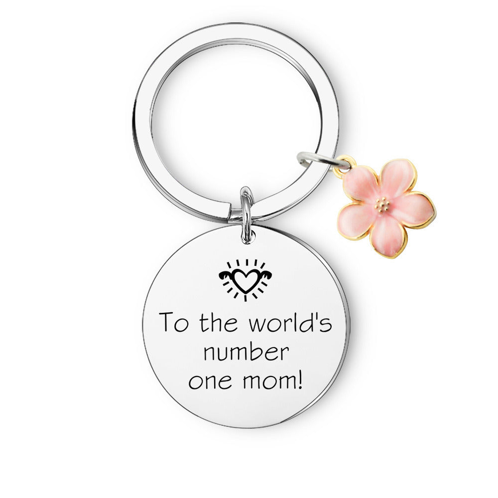 Pink Flower Words Keychain Stainless Steel Keychain Mom and Daugther