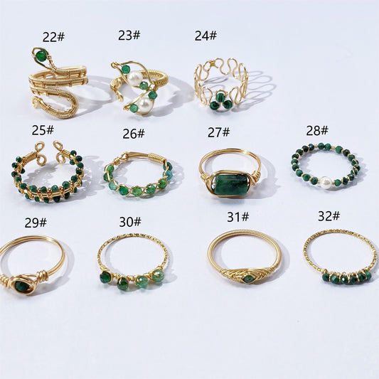 [Green Rings] Mixed Style Wire Wrapped Crystal Rings，malachite ring