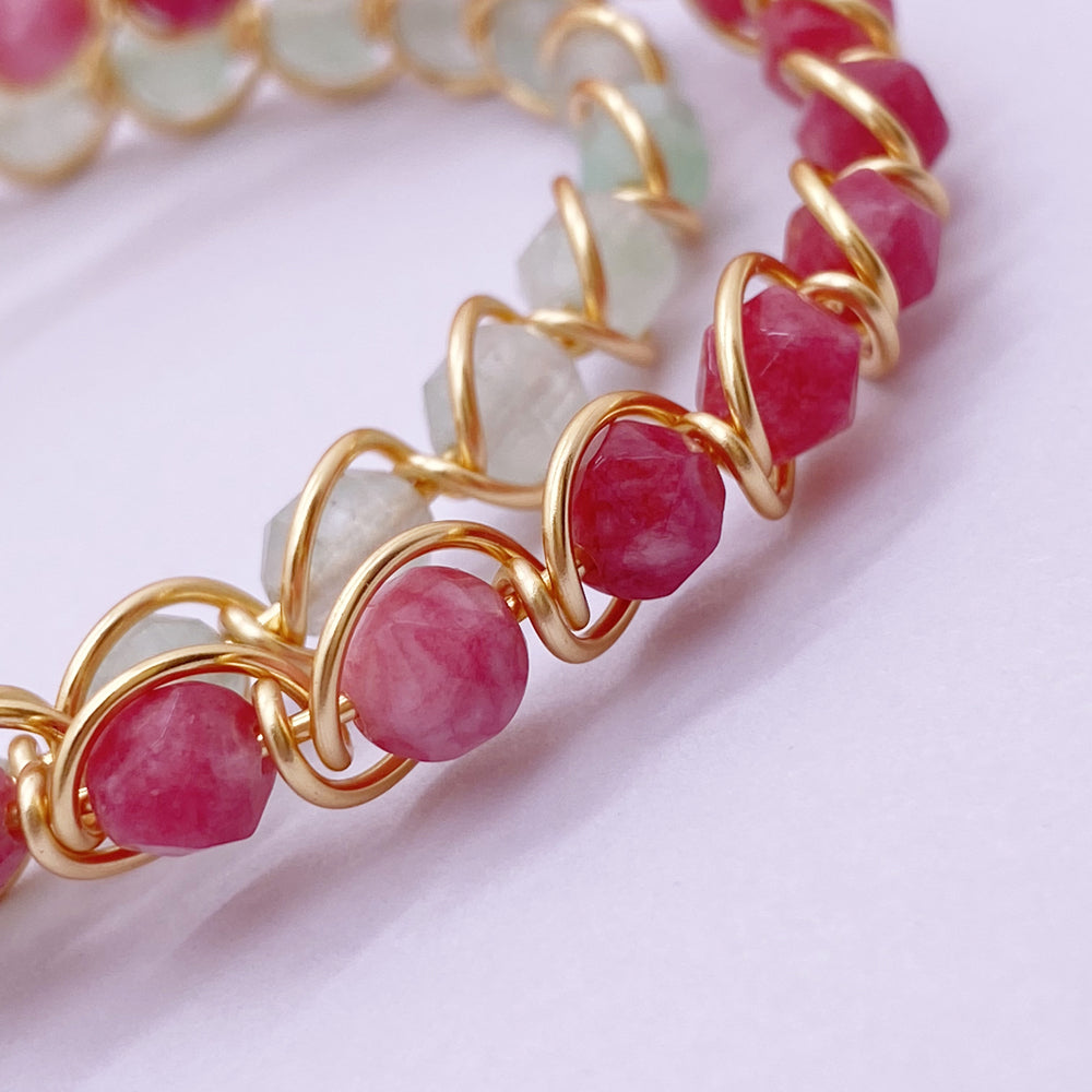 Handmade Wire wrapped Rhodonite Bangle ,Crystal Jewelry Unique gift for her