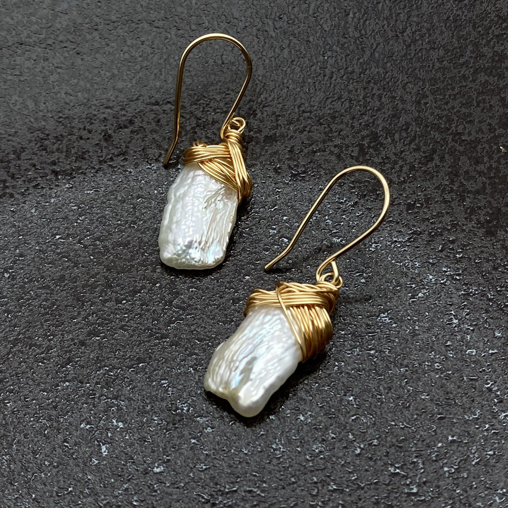 Wire Wrapped Baroque pearl Earring,14k gold filled jewelry ,S925 sterling silver jewelry