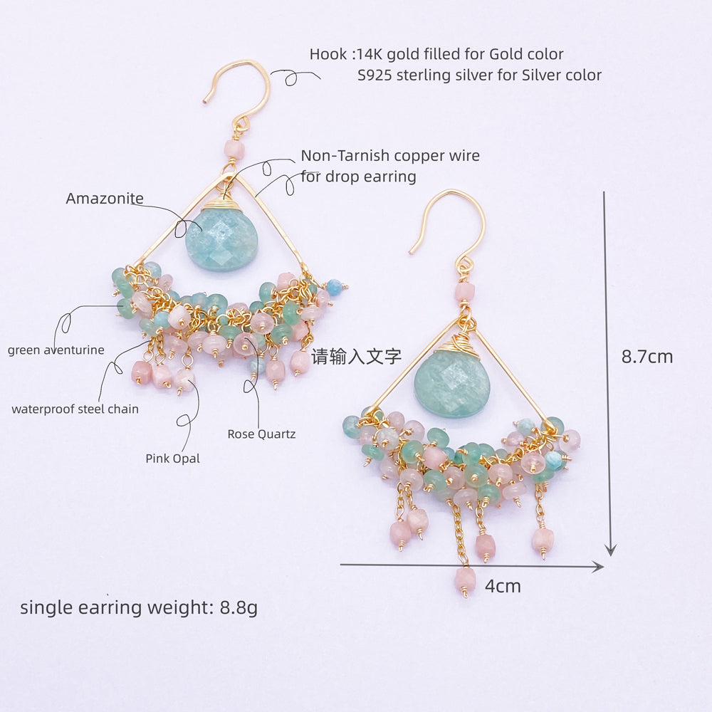 Boho Chic Crystal Drop Earrings, Handmade Wire Wrapped Beach Jewelry