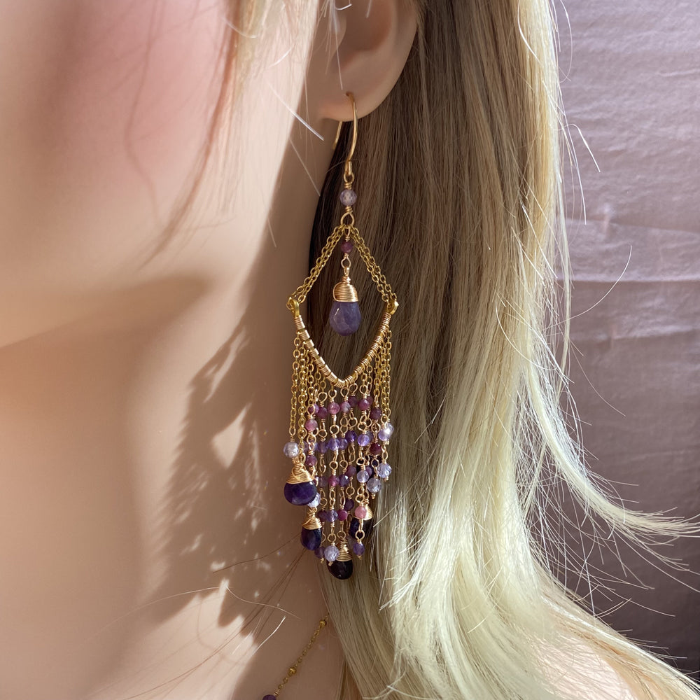 Wire Wrapped Amethyst Earrings,Boho Style Long Drop Earring,Unique Gift for her