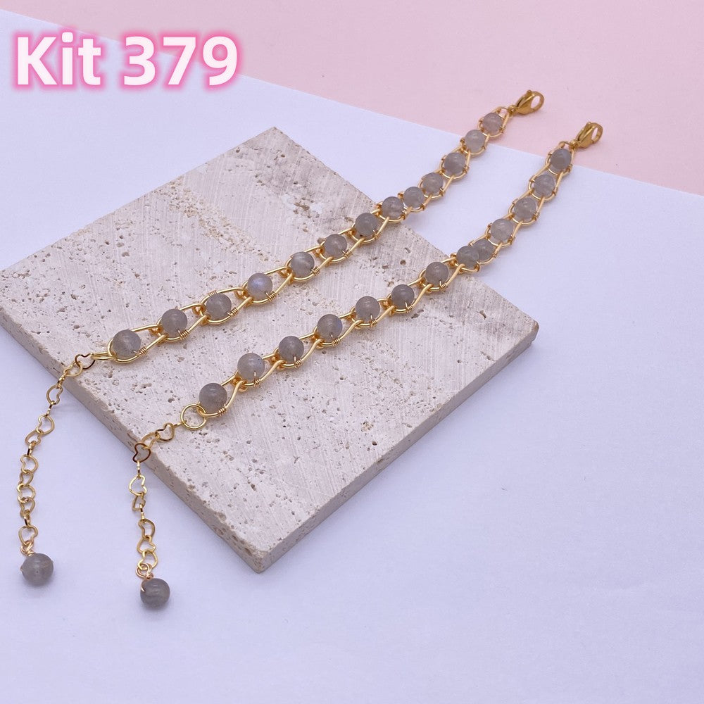 K379 Labradorite Chain bracelet and earring Diy Kit