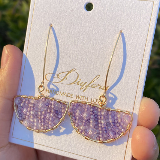 Purple Cubic Zircon wire wrapped earring,Drop Earring with beads wrapped