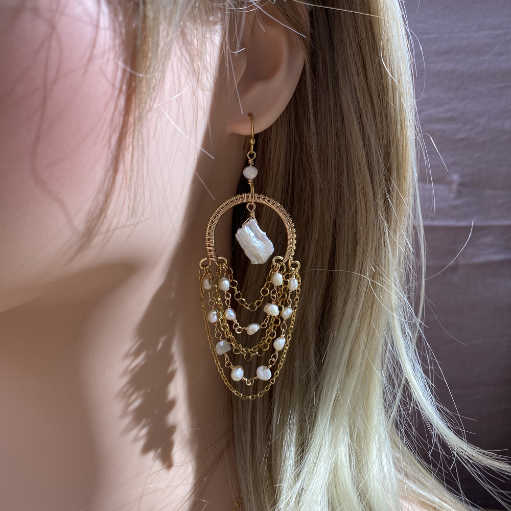 Baroque pearl Long Drop Earring,Boho Style Unique Design jewelry