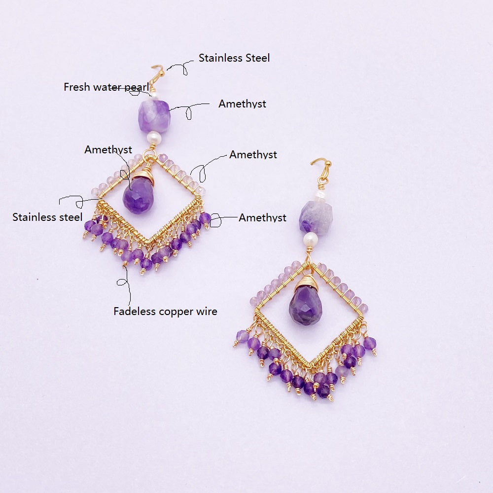 Handcrafted Boho Bliss:Amethyst Dreams Wire-wrapped Earrings