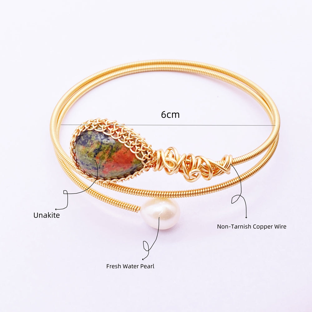 Wire Wrapped Unakite Bangle ,Wire work Jewelry ,Viking Knot Braid jewelry