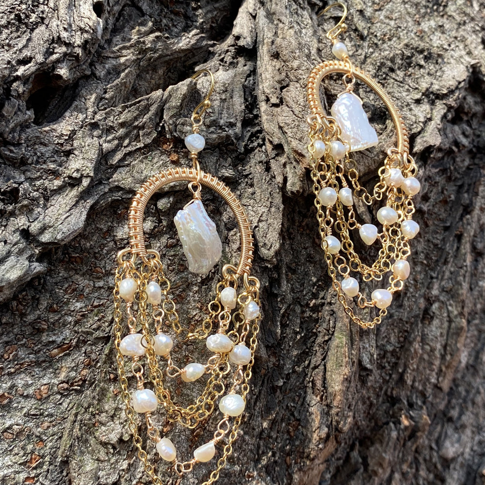 Baroque pearl Long Drop Earring,Boho Style Unique Design jewelry