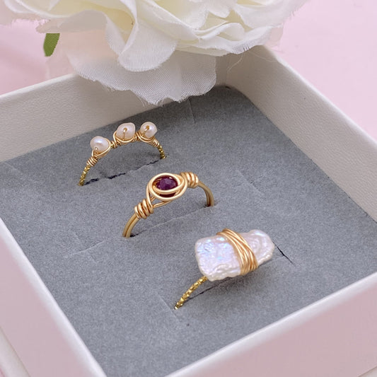 Wire wrapped Pearl Rings,Baroque Pearl Jewelry Thin Ring