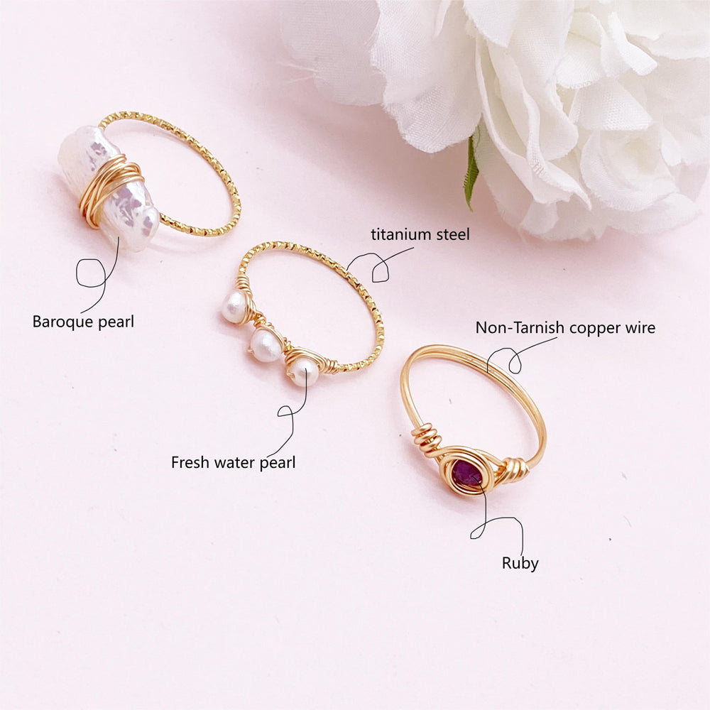 Wire wrapped Pearl Rings,Baroque Pearl Jewelry Thin Ring