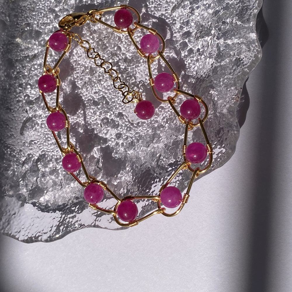Handmade wire work Crystal Bracelet,Indian Pink for Summer Jewelry ,Chain Bracelet /Anklet