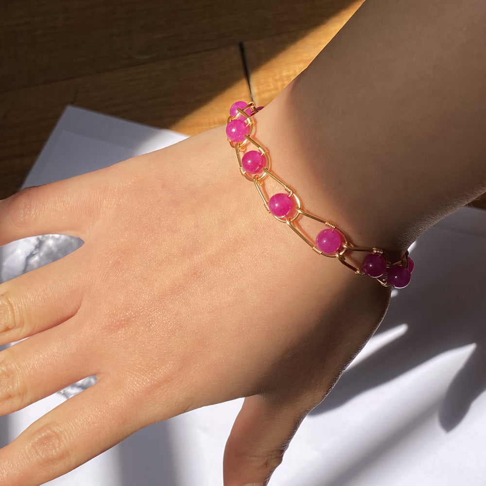Handmade wire work Crystal Bracelet,Indian Pink for Summer Jewelry ,Chain Bracelet /Anklet