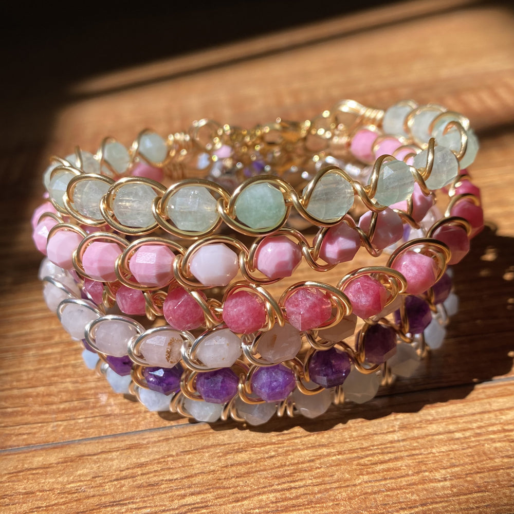 Handmade Wire wrapped Rhodonite Bangle ,Crystal Jewelry Unique gift for her