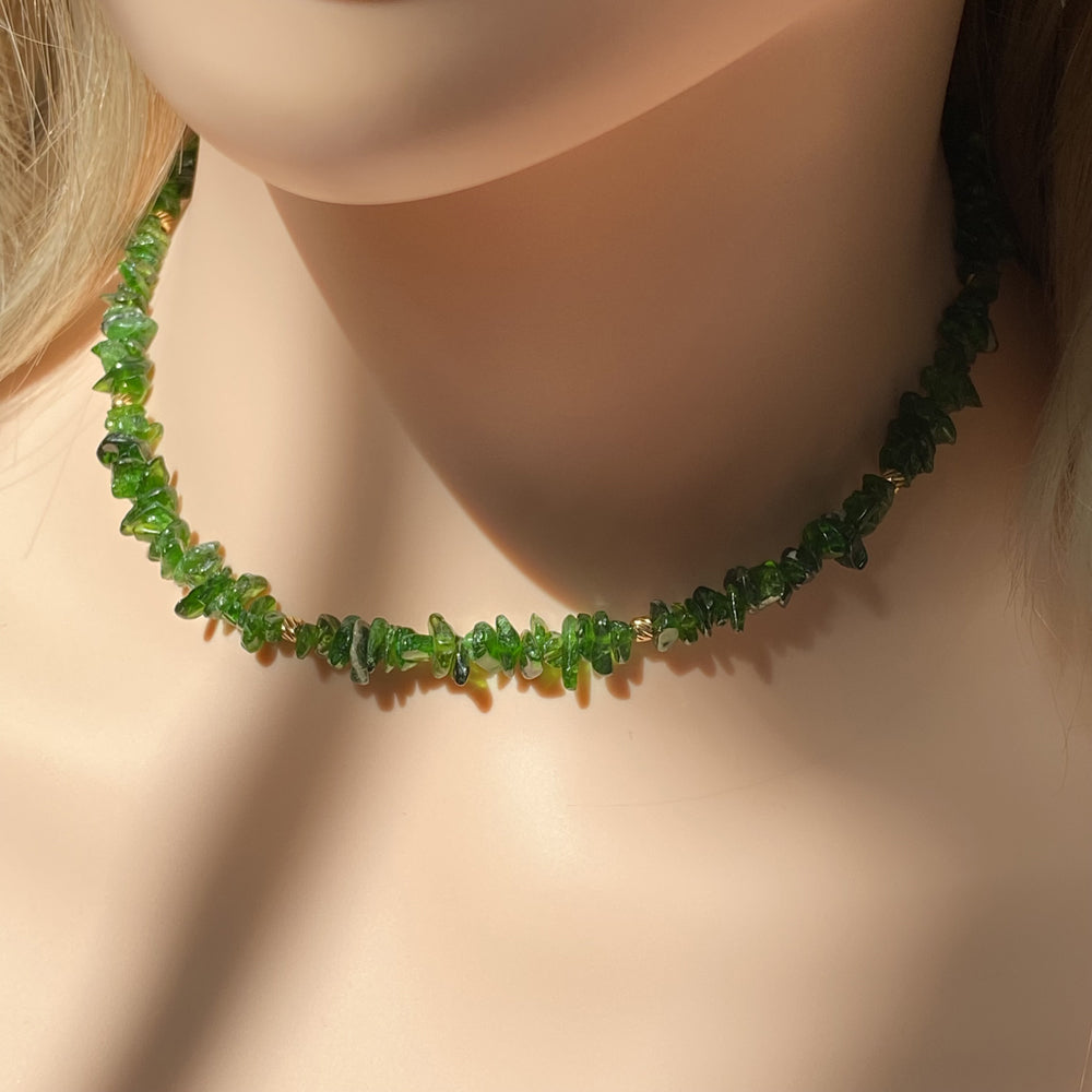 Emerald chips beads Necklace,Boho Style Jewelry