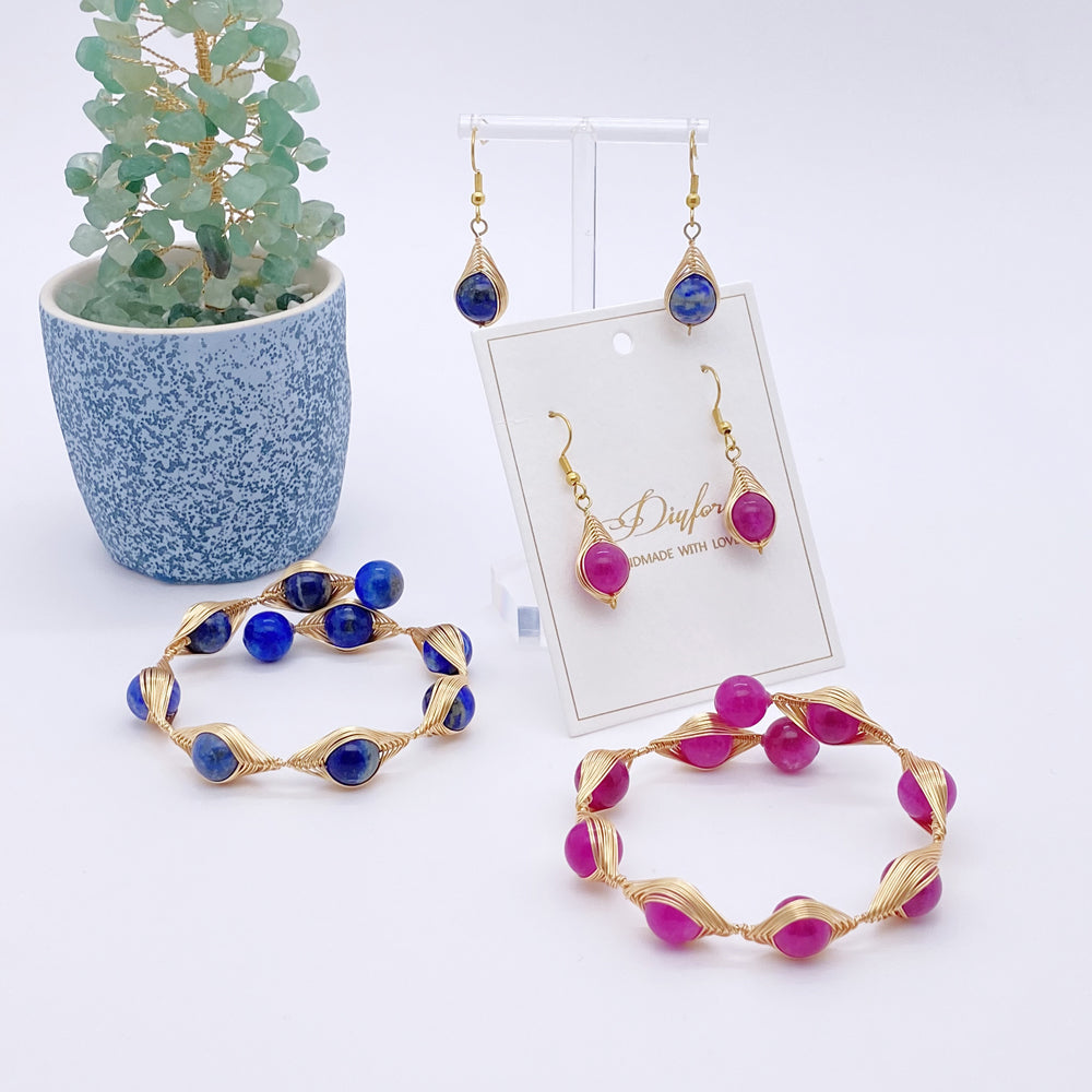 Wire Wrap Evil Eye Bangle and Earring Set