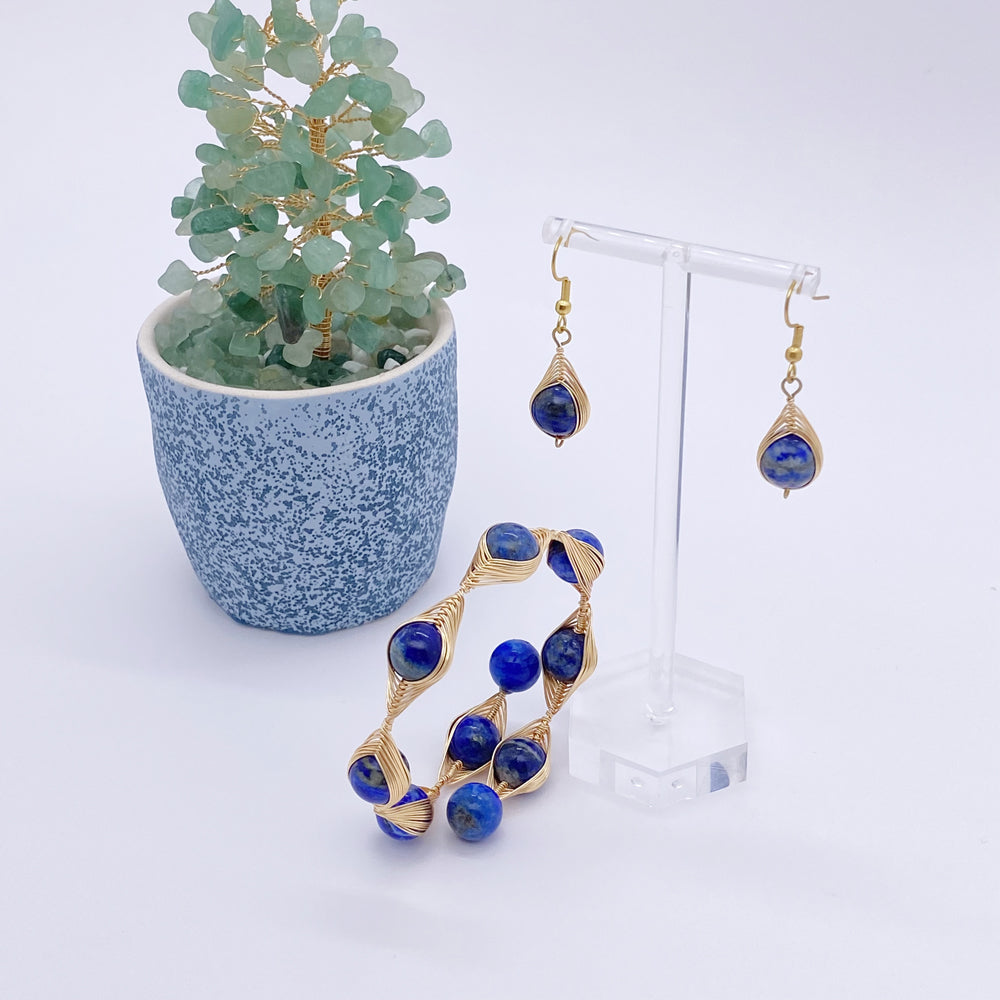 Wire Wrap Evil Eye Bangle and Earring Set