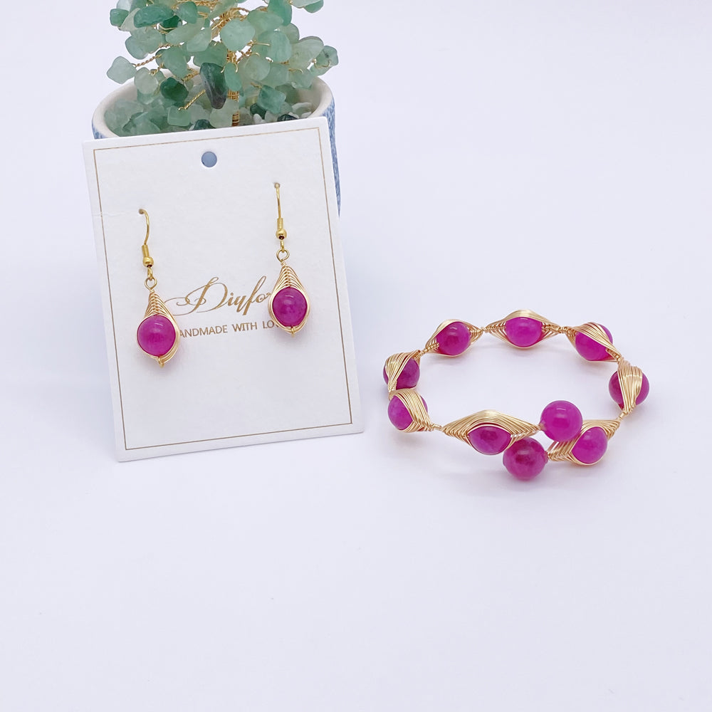 Wire Wrap Evil Eye Bangle and Earring Set