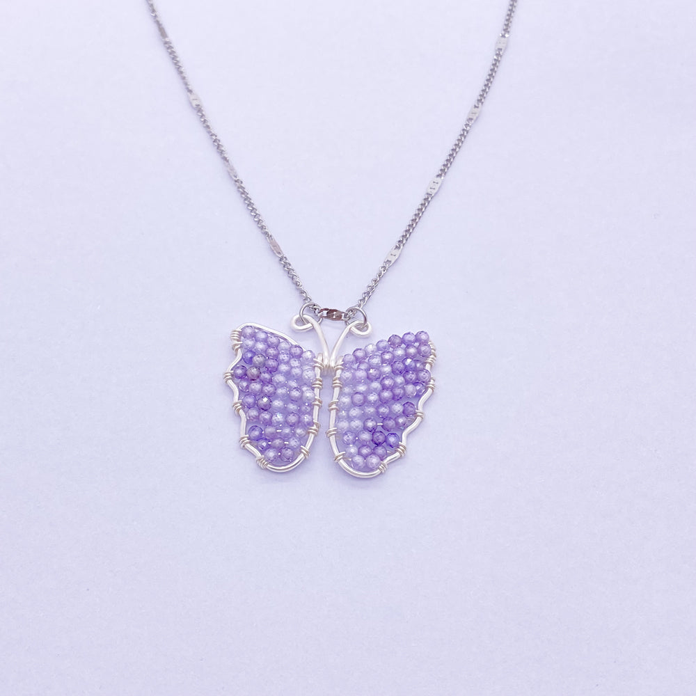 Handmade Wire wrap Butterfly Necklace,Summer jewelry with crystal beads