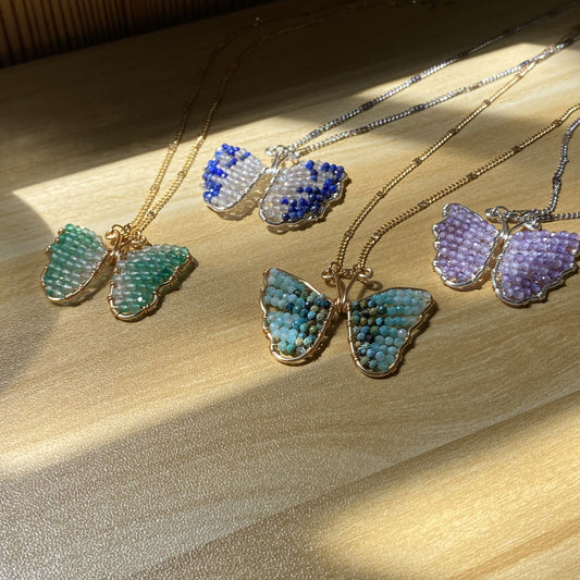 Handmade Wire wrap Butterfly Necklace,Summer jewelry with crystal beads