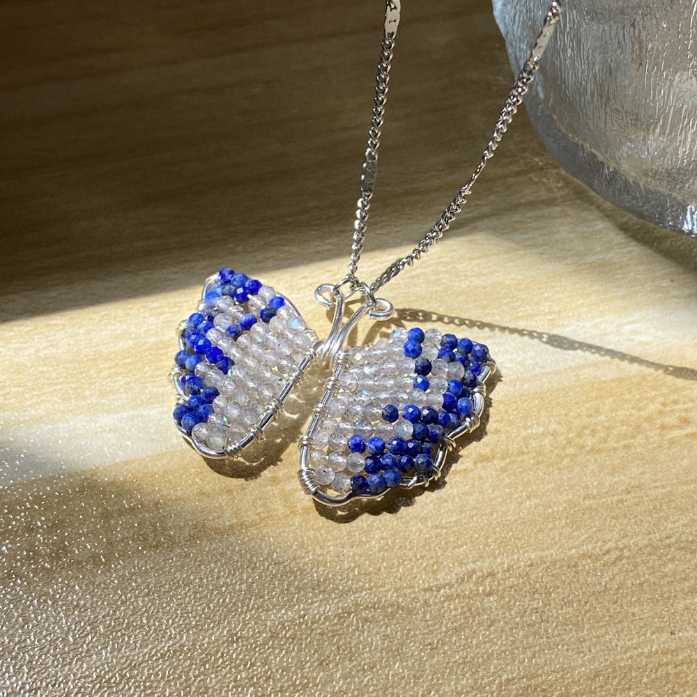 Handmade Wire wrap Butterfly Necklace,Summer jewelry with crystal beads