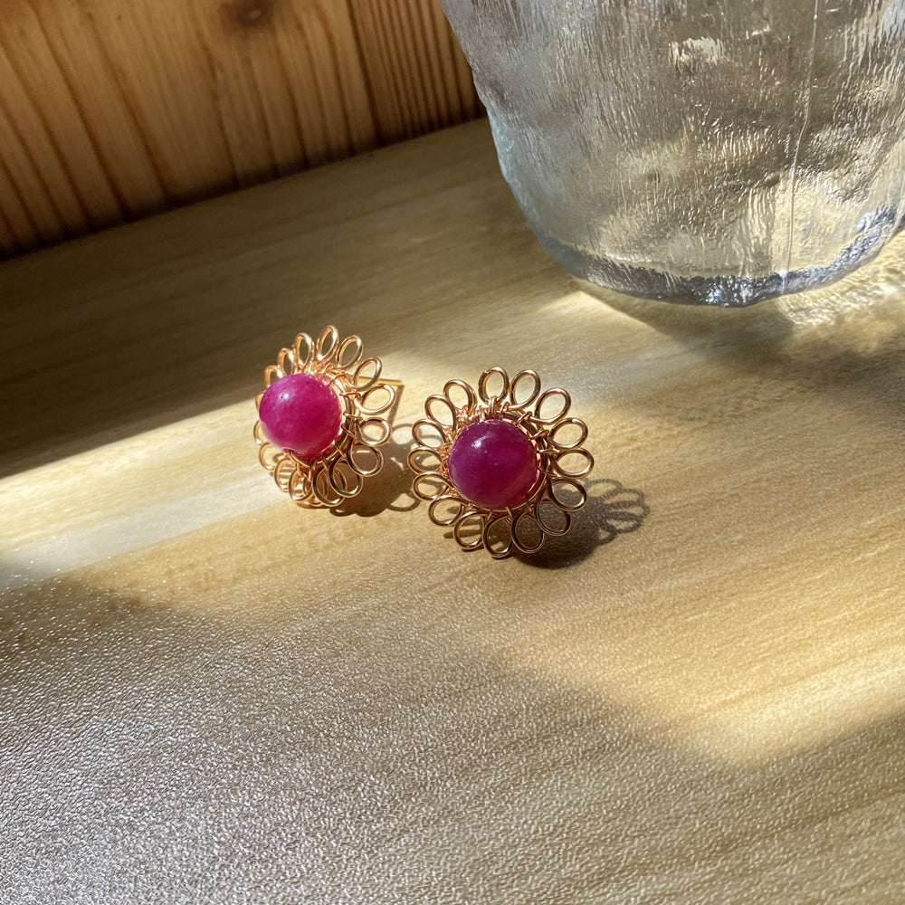 Wire wrapped Flower Earring ,Handmade Stud Earring,Indian Pink Jewelry