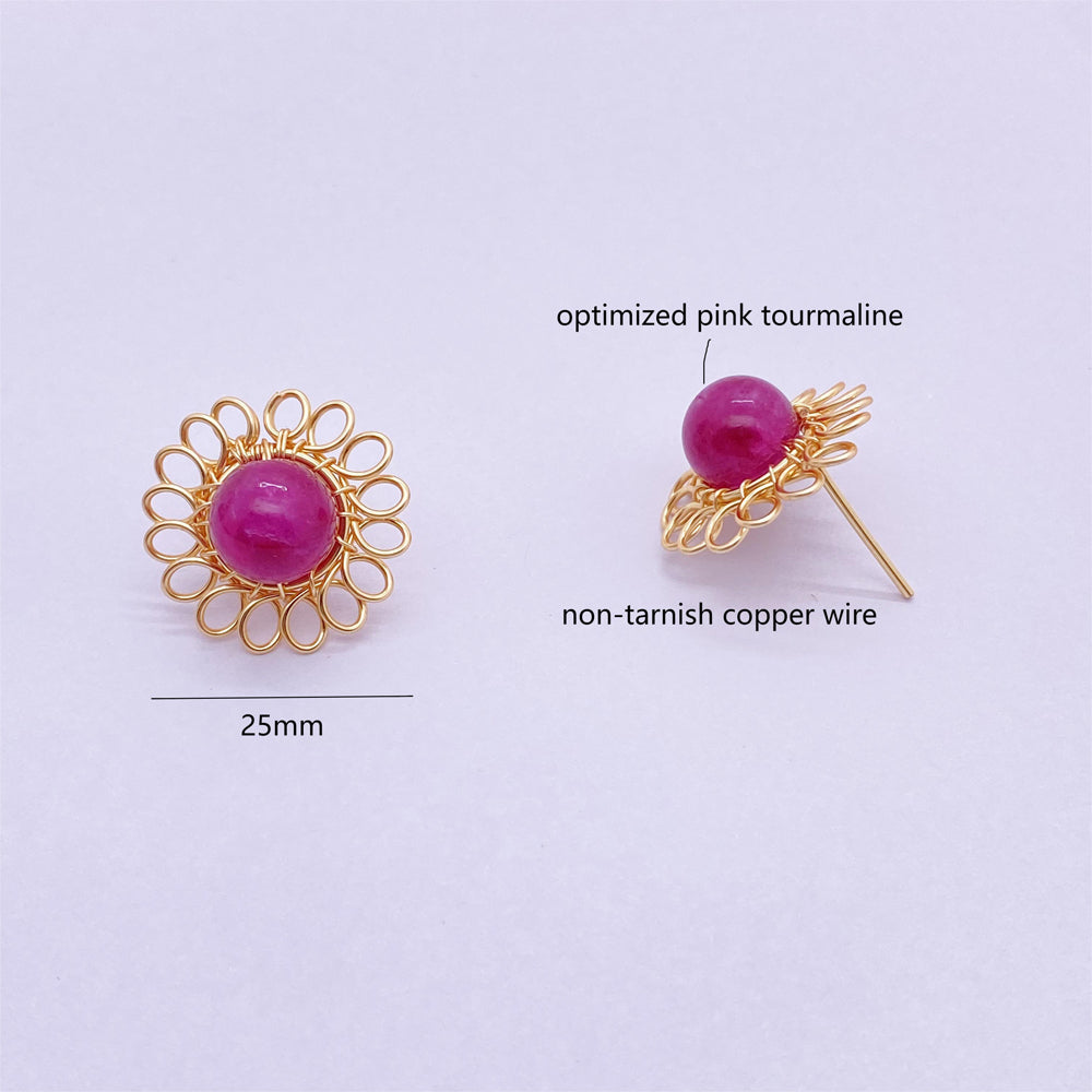Wire wrapped Flower Earring ,Handmade Stud Earring,Indian Pink Jewelry