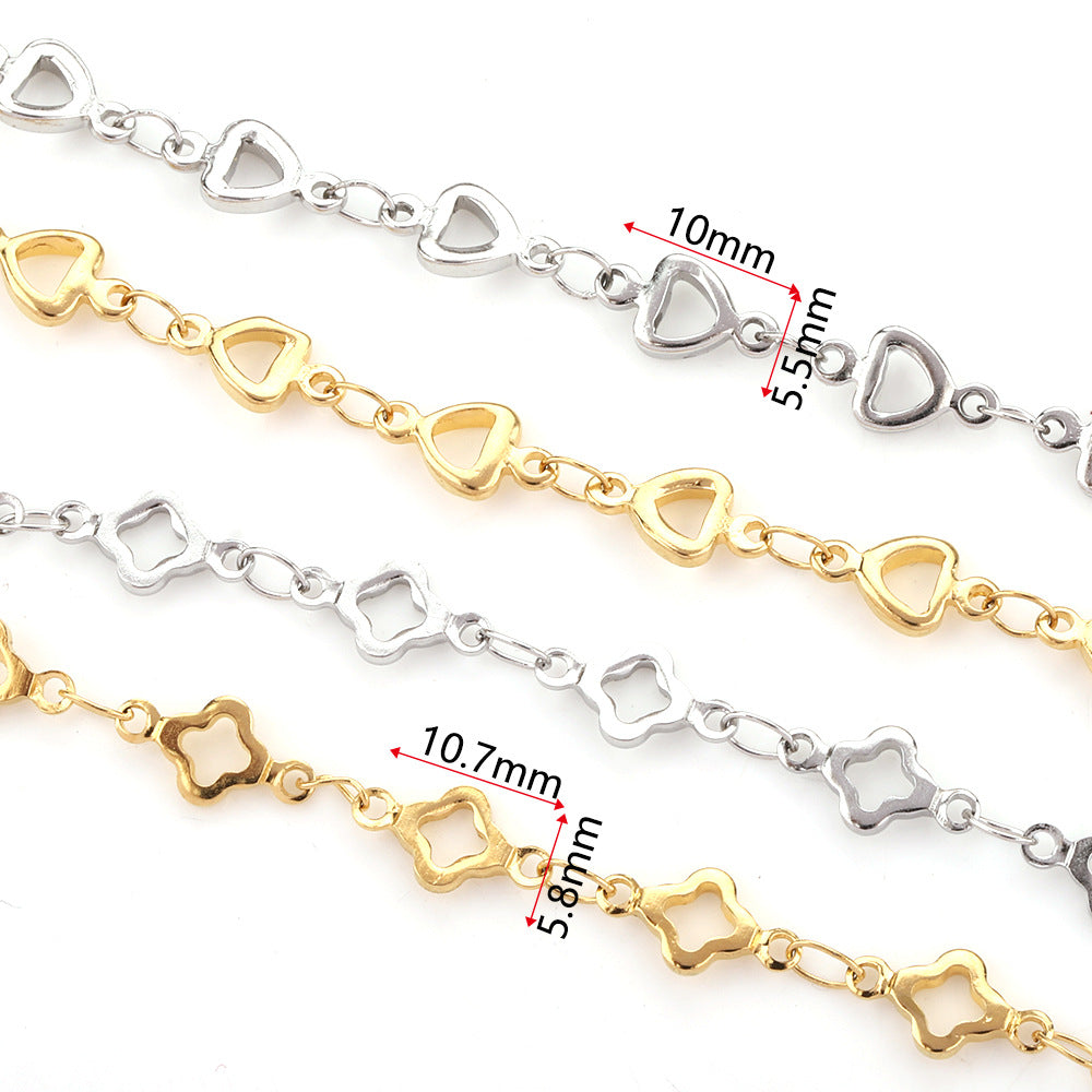 C1404 Heart and Clover Stainless Steel Bulk Chain for DIY