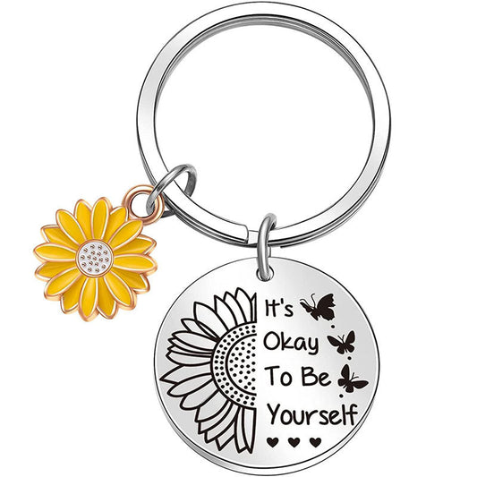 Sunflower Words Keychain Good Gift Stainless Steel Keychain