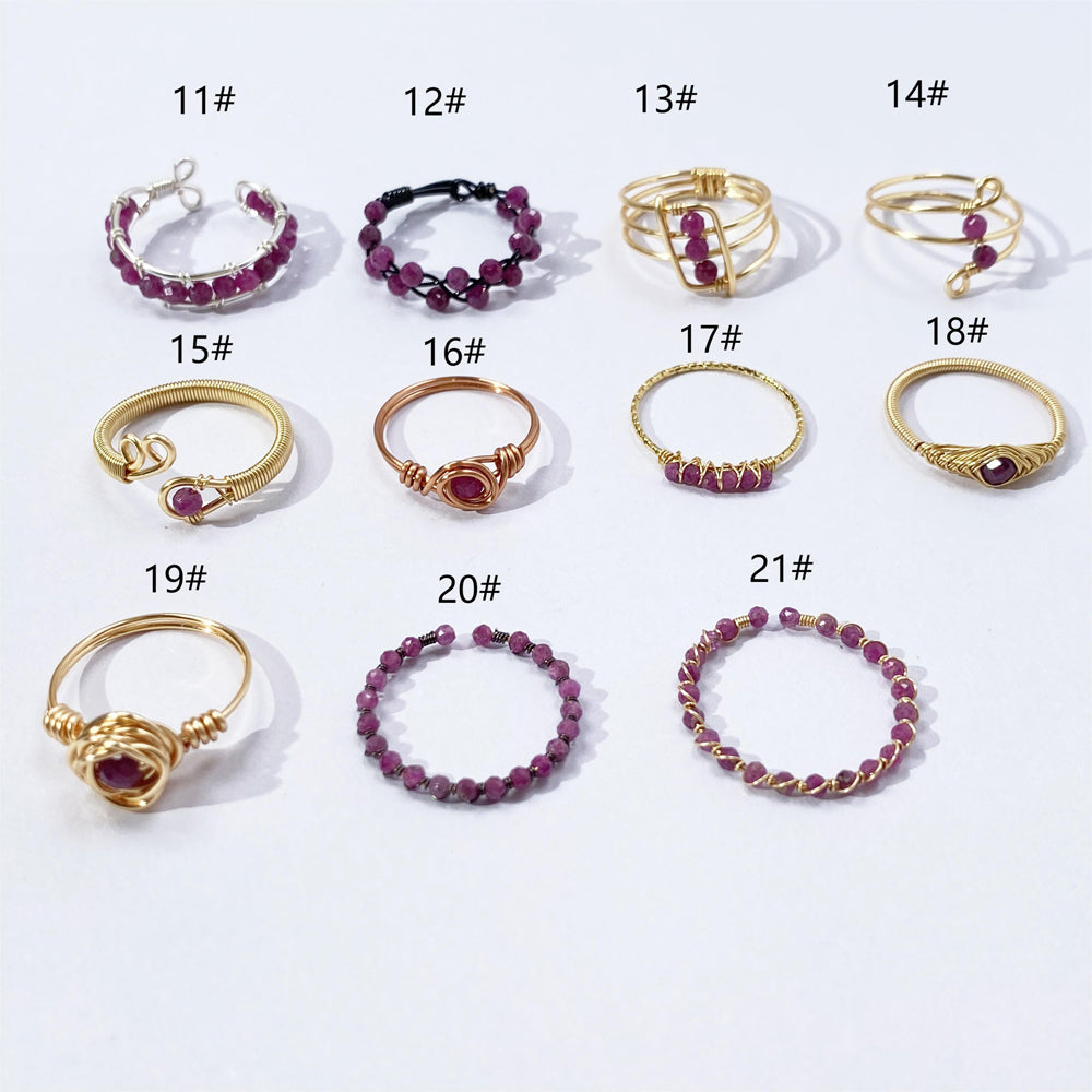 Ruby Rings,Mixed style wire wrapped ruby rings,boho style rings,unique design gift