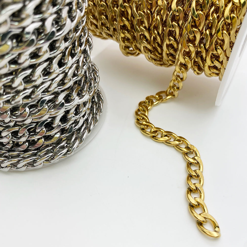 C1555 6.7mm 1:1 cuban chain-Vacuum Plating Waterproof Stainless steel chain