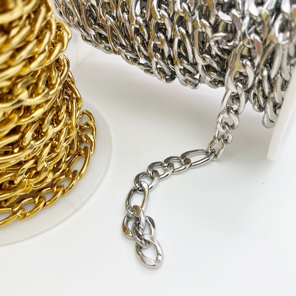 C1555 7mm 3:1 NK figaro Chain-Vacuum Plating Waterproof Stainless steel chain