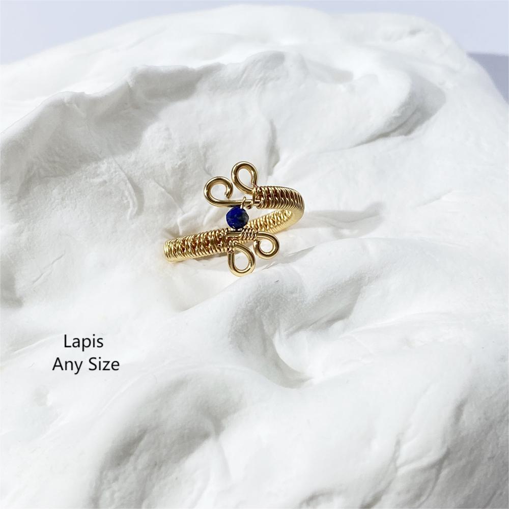 Blue Rings with Lapis gemstone,Wire wrapped rings ,handmade ring,unique gife for women