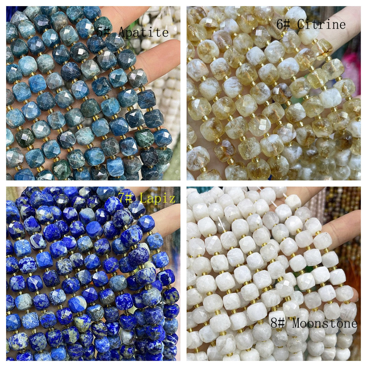 8mm Cube faceted Natural Stone beads
