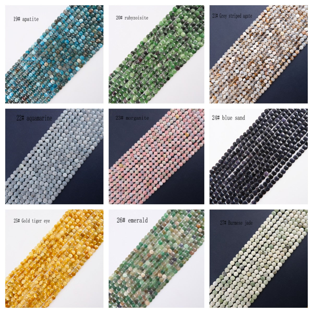 6mm FLAT faceted stone beads