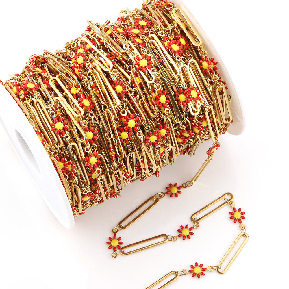 C1290 Daisy Enamel Chain-Vacuum Plating Waterproof Stainless steel chain