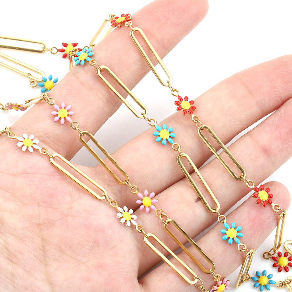C1290 Daisy Enamel Chain-Vacuum Plating Waterproof Stainless steel chain
